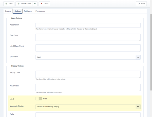 Update field options