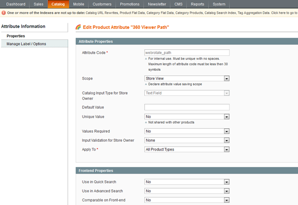 Create a new product attribute for 360 product view xml path