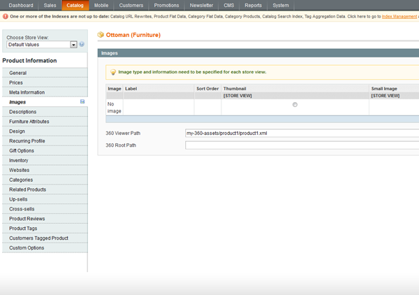 To test your own 360 product view, enter a relative URL to your uploaded xml