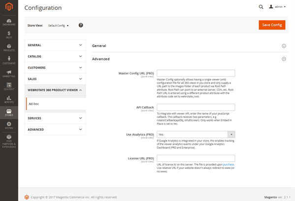 Admin configuration page (Advanced tab)