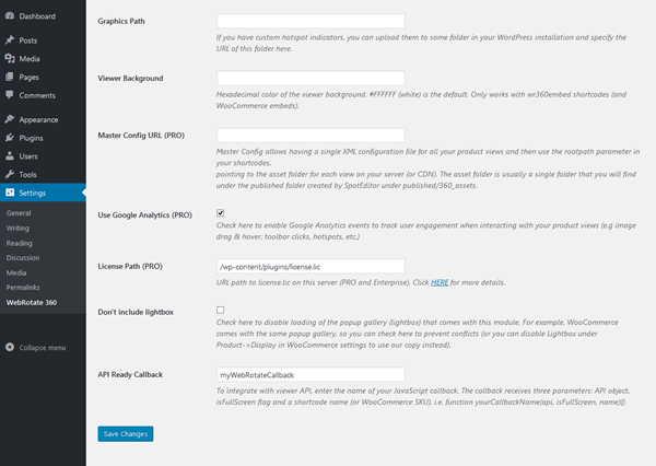 Plugin settings screen (bottom)