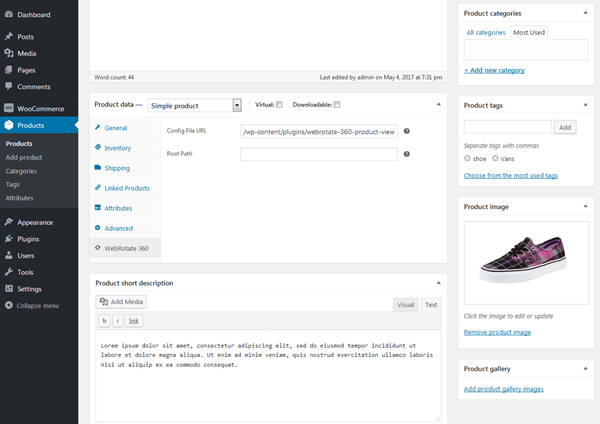 WooCommerce 360 product view config