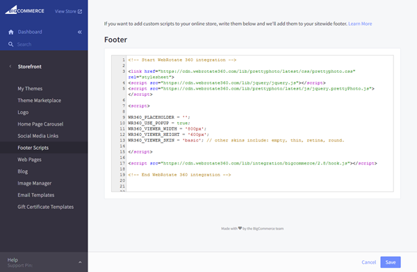 Footer script with the popup integration