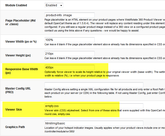 New settings in OpenCart module