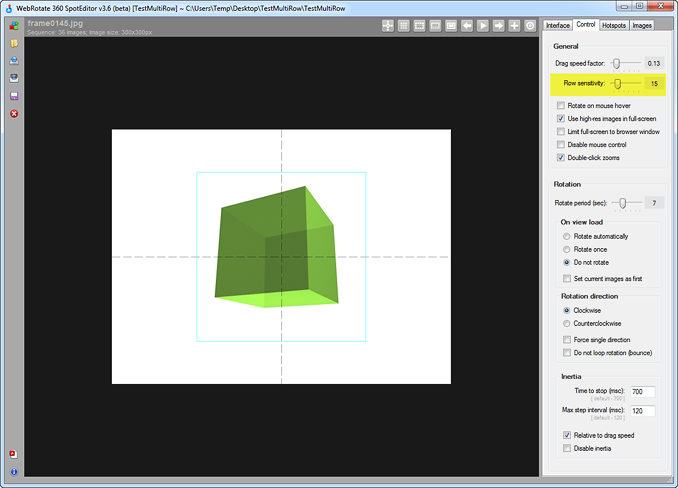 Adjust sensitivity of vertical rotation in your 3D product spins